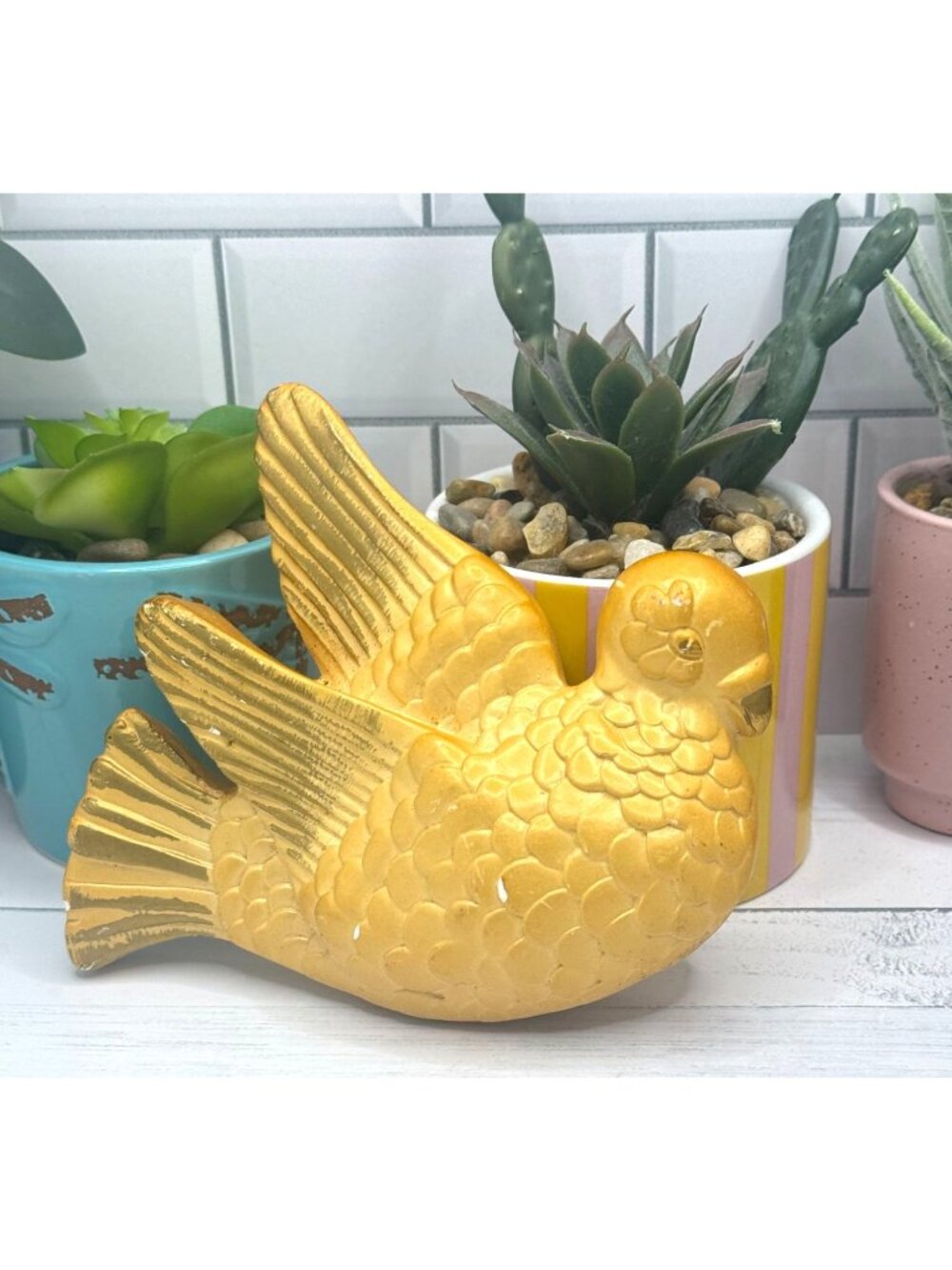Vintage 1979 Miller Studio Gold/Yellow Chalkware Dove Wall Decor